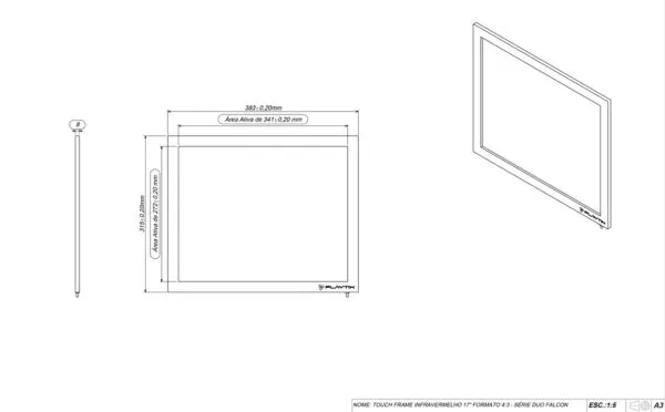 Moldura Sensível ao Toque Infravermelha 17" Formato 4:3 - monitor touch screen industrial Playtix