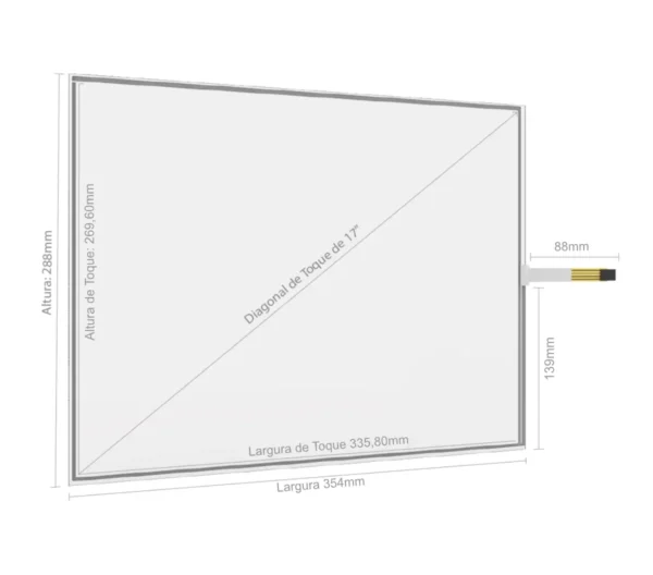 Desenho técnico com dimensões do Kit Painel Sensível ao Toque Resistivo 17" Formato 4:3