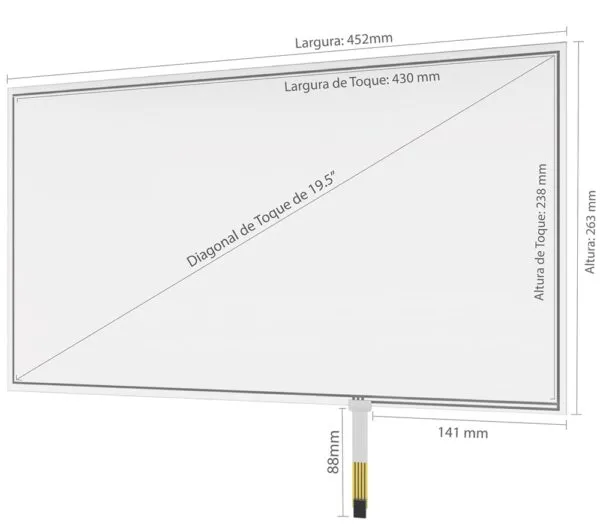 Kit Painel Sensível ao Toque Resistivo 19.5" Formato 16:9 - monitor touch screen industrial Playtix