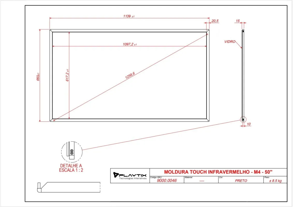 Moldura Touch Infravermelha 50 polegadas - Detalhe modelo M4 formato 16:9