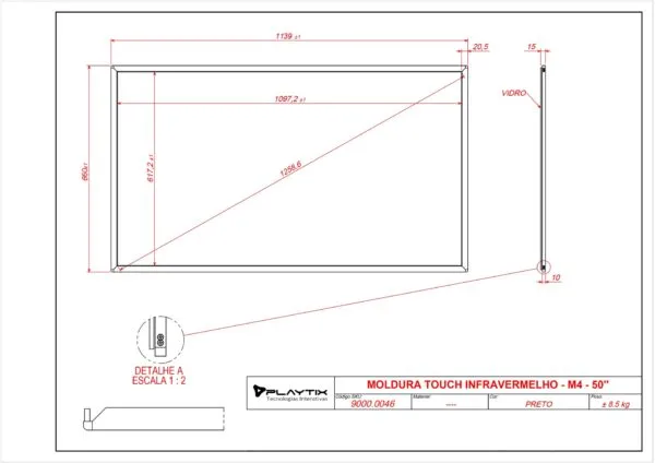 Moldura Touch Infravermelha 50 polegadas - Detalhe modelo M4 formato 16:9
