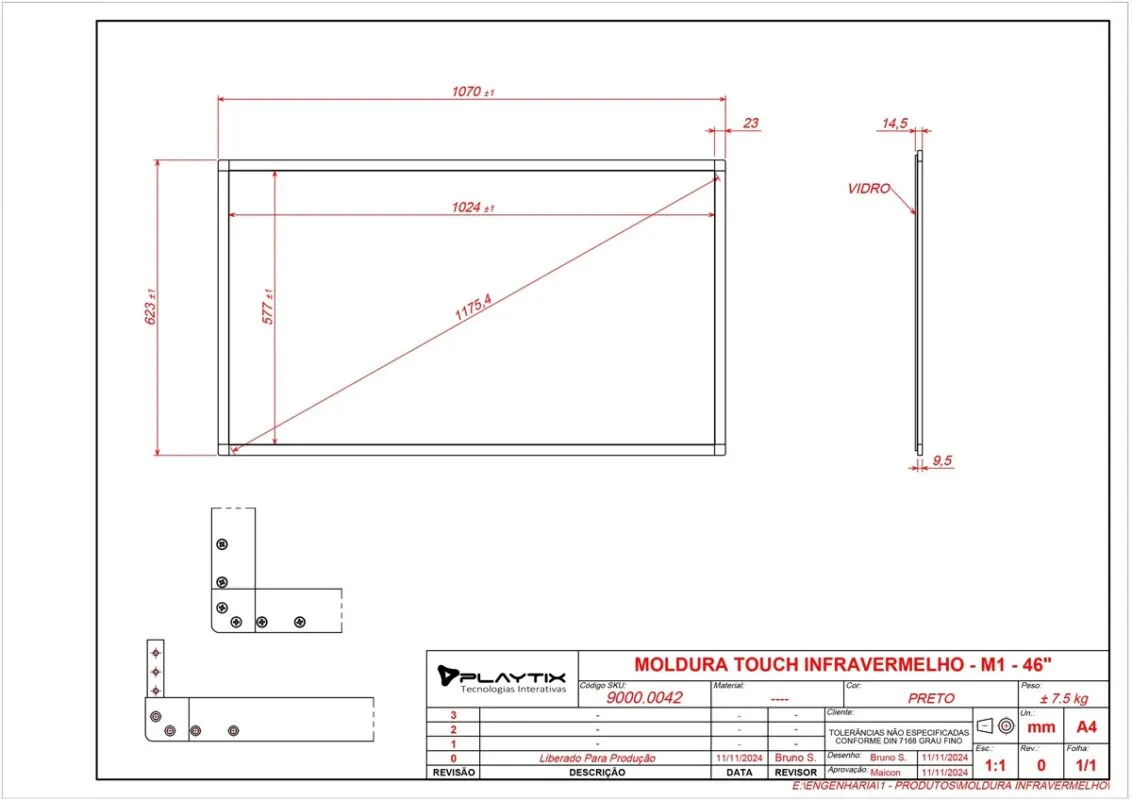Moldura Sensível ao Toque Infravermelha 46" Formato 16:9 - monitor touch screen industrial Playtix