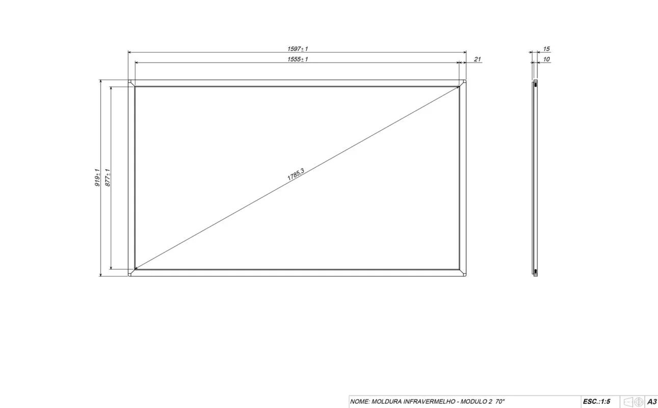 Moldura Touch Infravermelha 70 polegadas - Detalhe modelo M2 formato 16:9