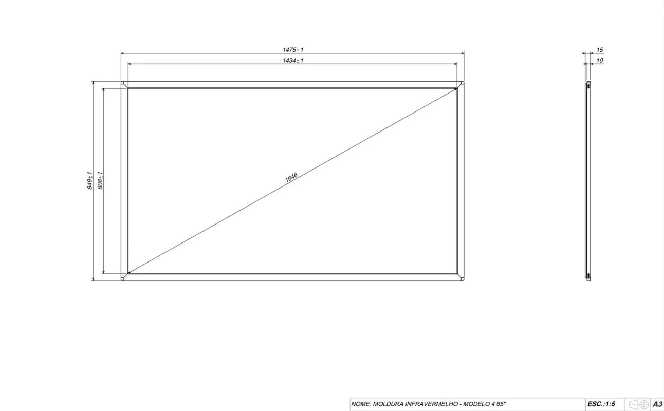 Moldura Touch Infravermelha 65 polegadas - Detalhe modelo M4 formato 16:9