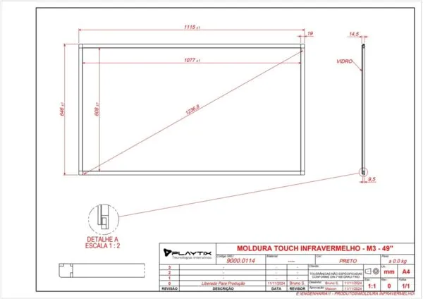 Moldura Sensível ao Toque Infravermelha 49" Formato 16:9 - monitor touch screen industrial Playtix